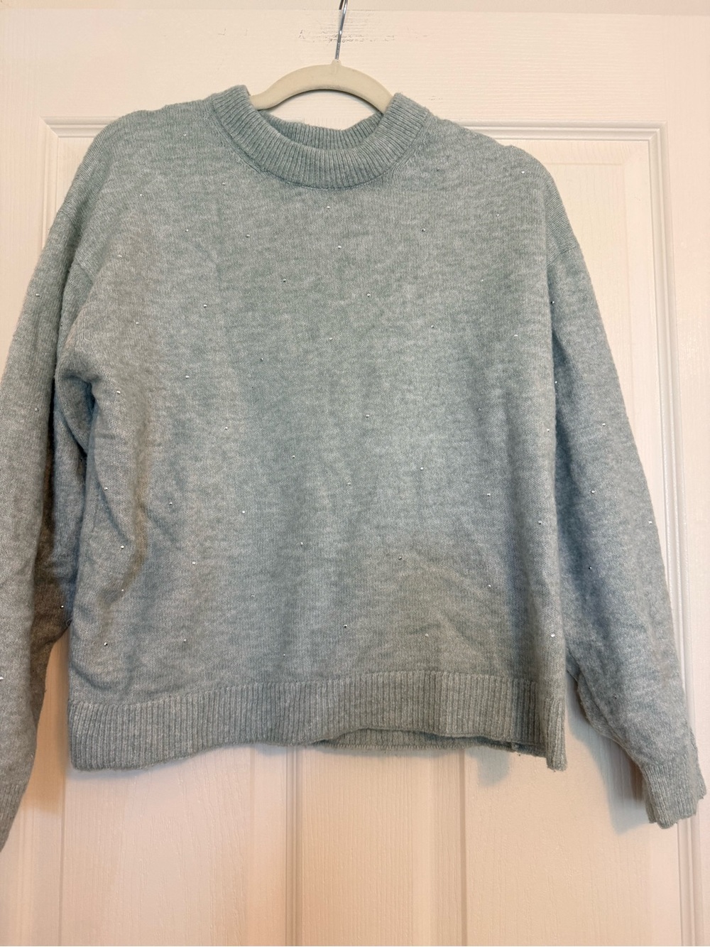 Women’s Light Gray Rhinestone Crewneck Sweater